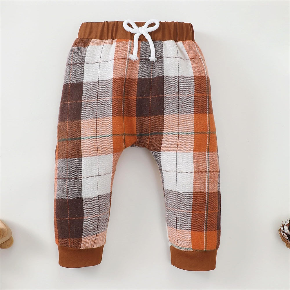 3PCS New To The Crew Letter Print Plaid Baby Set