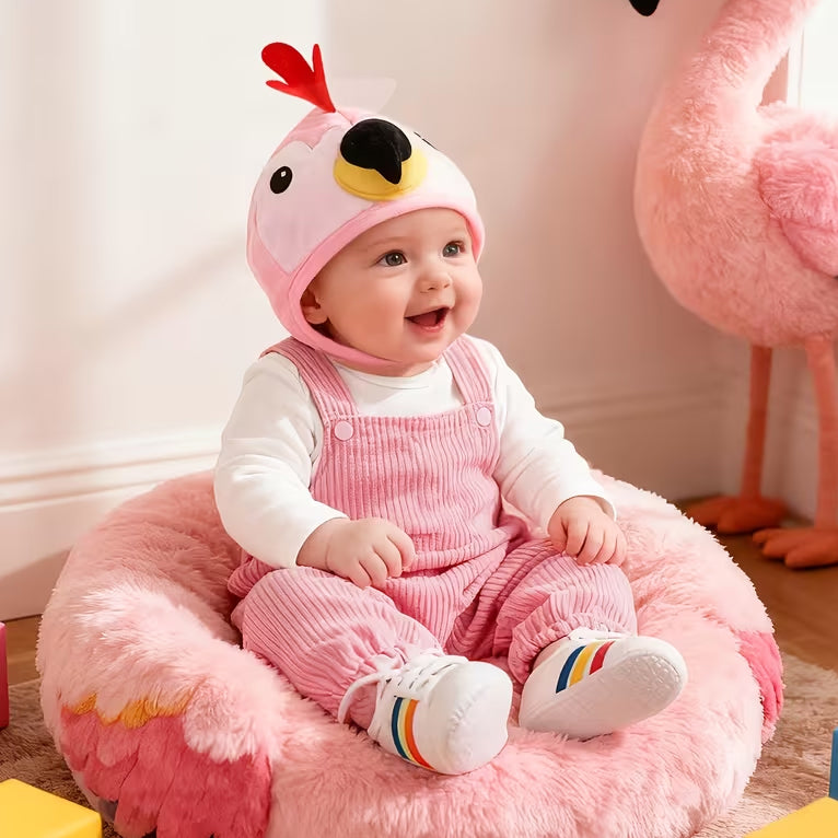 3PCS Cute Flamingo Hat Long Sleeve Baby Girl Corduroy Overalls Set