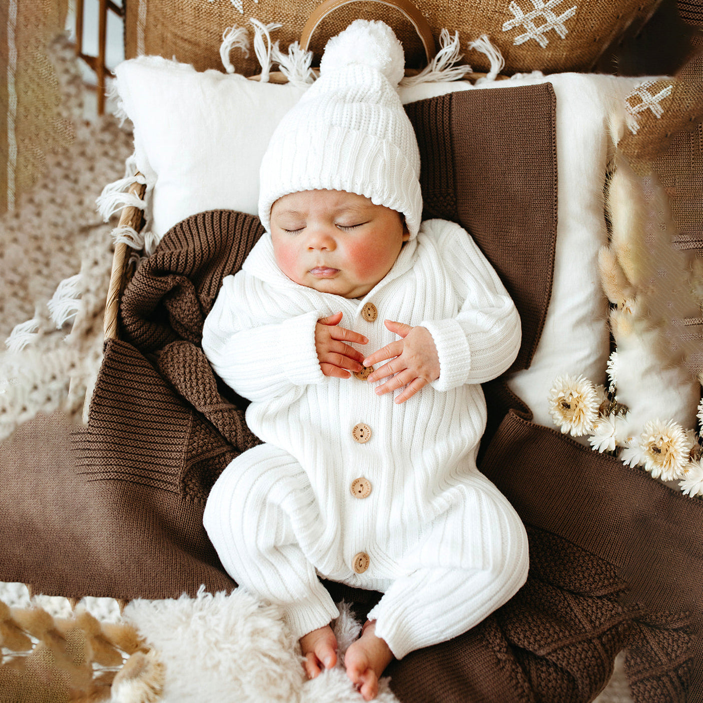 Comfy Knit Solid Color Long Sleeve Baby Jumpsuit