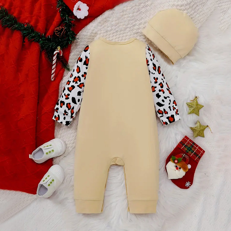 2PCS Merry Christmas Letter Leopard Printed Baby Jumpsuit