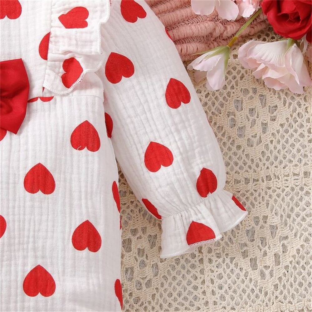2PCS Winsome Heart Print Long Sleeve Baby Jumpsuit