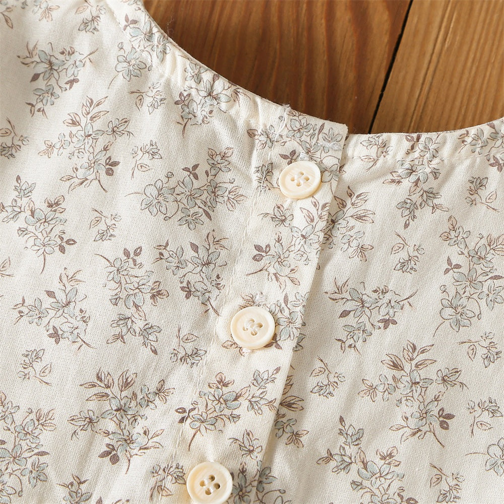 2PCS Elegant Floral Print Short Sleeve Lace Baby Romper