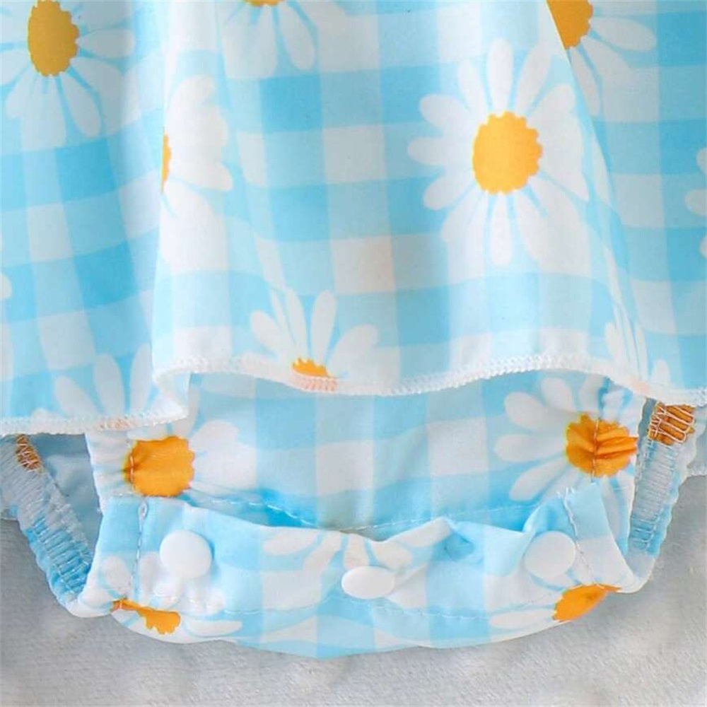 3PCS Trend Floral Printed Plaid Short Sleeve Baby Romper