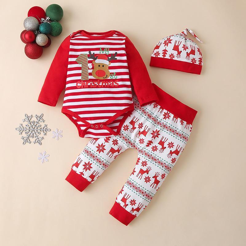 3PCS Cute Christmas Elk Letter Printed Baby Set