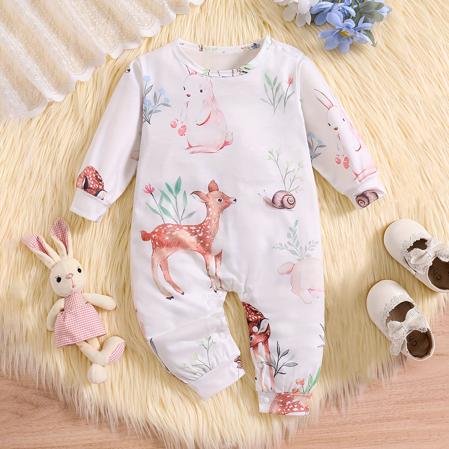 Charming Cartoon Animal Printed Long Sleeve Baby Jumpsuit