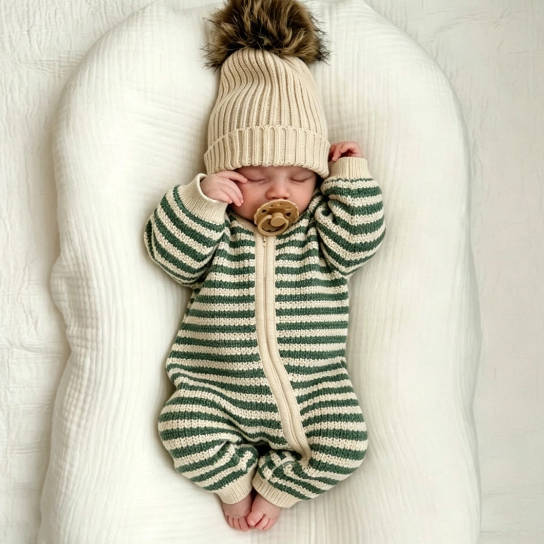 Cute Stripe Print Knitted Long Sleeve Baby Jumpsuit