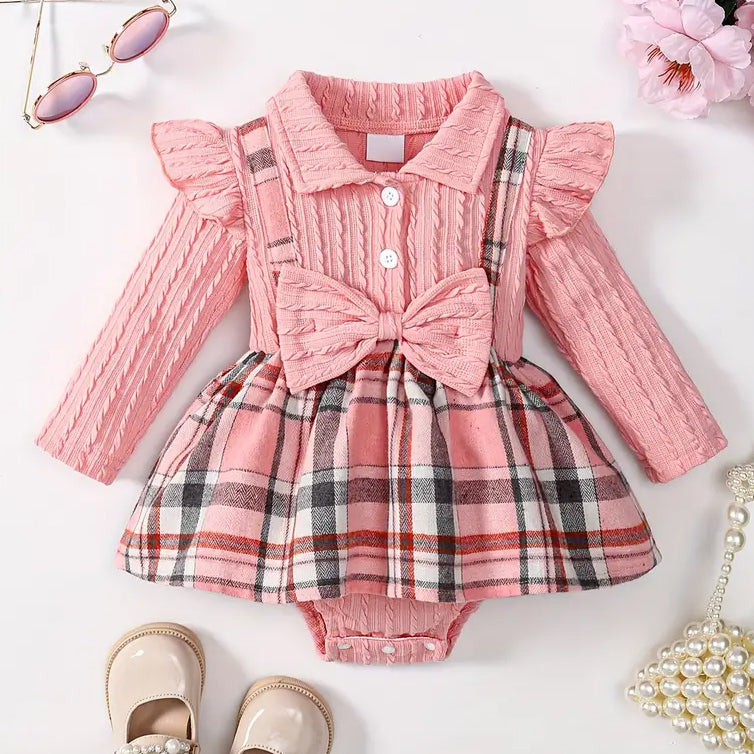 Lovely Plaid Printed Long Sleeve Baby Romper