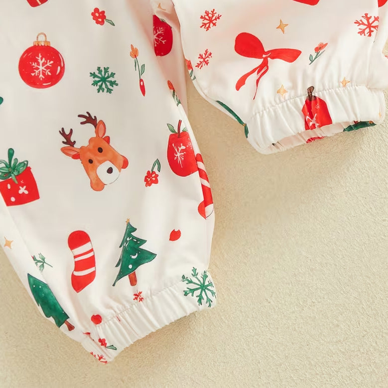 3PCS Merry Christmas Letter Holiday Print Long Sleeve Baby Girl Set