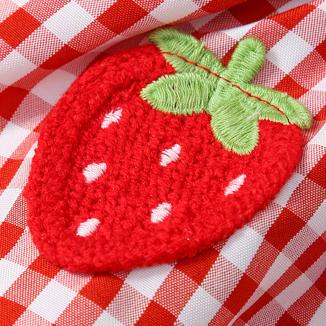 2PCS Pretty Strawberry Plaid Print Baby Romper