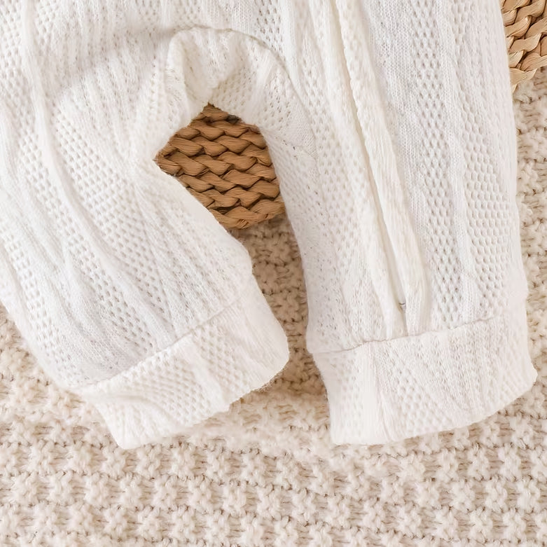 Sweet Bear Applique Long Sleeve Knitted Baby Zipper Hoodie Jumpsuit