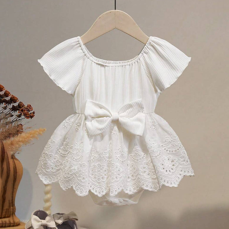 Stylish Summer Solid Color Ribbed Short Sleeves Baby Romper