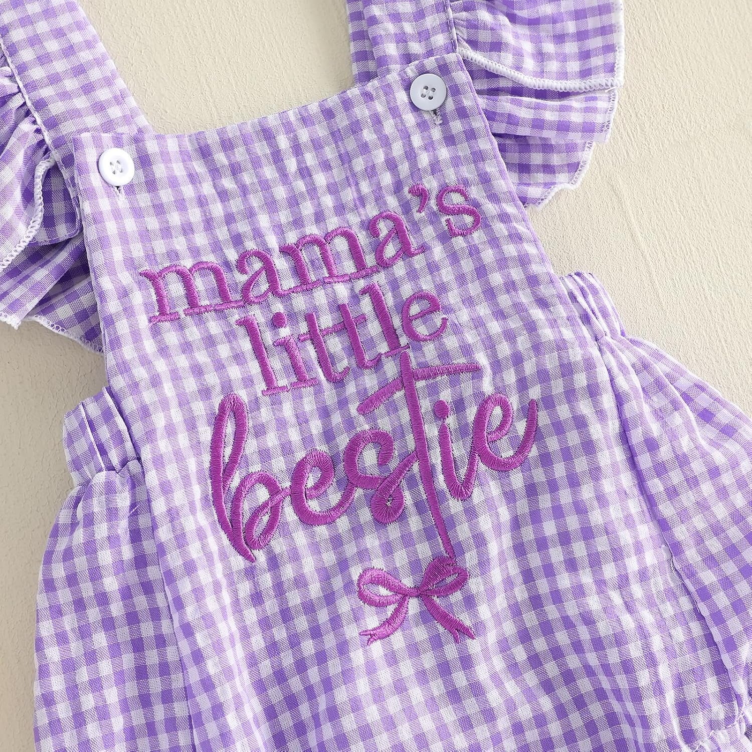 2PCS Mama's Little Bestie Letter Plaid Printed Baby Romper