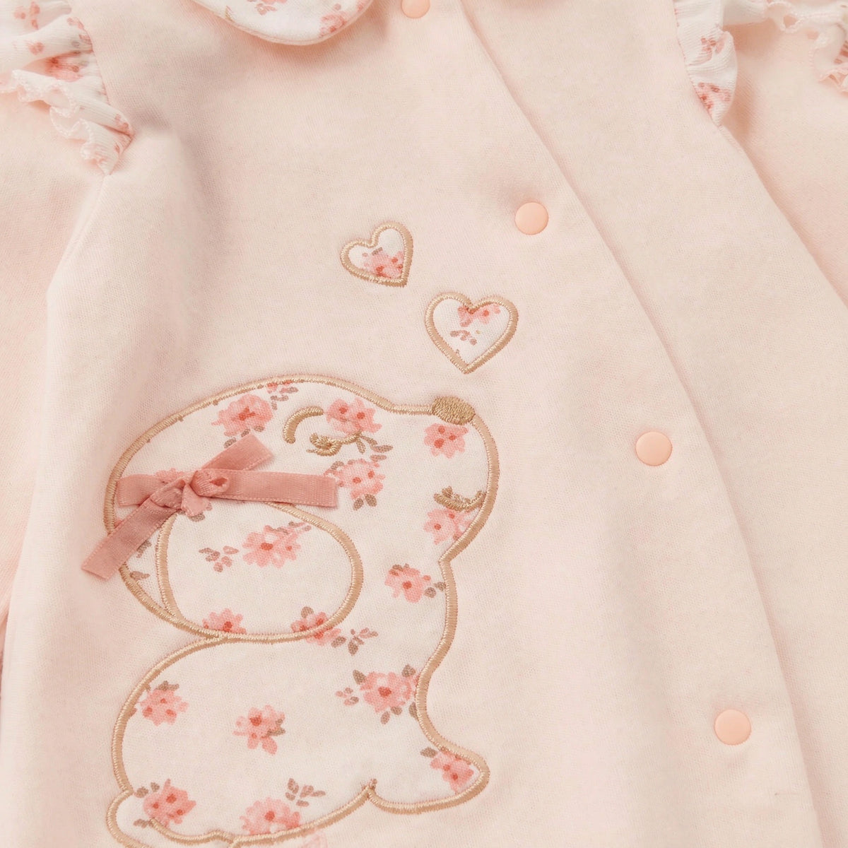 2PCS Cute Puppy Embroidery Floral Printed Long Sleeve Baby Jumpsuit