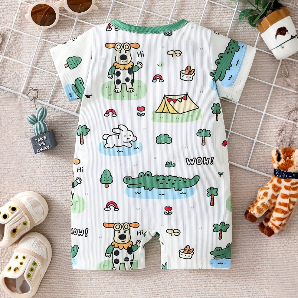 Summer Casual Animal Printed Short Sleeve Baby Jumpsuit