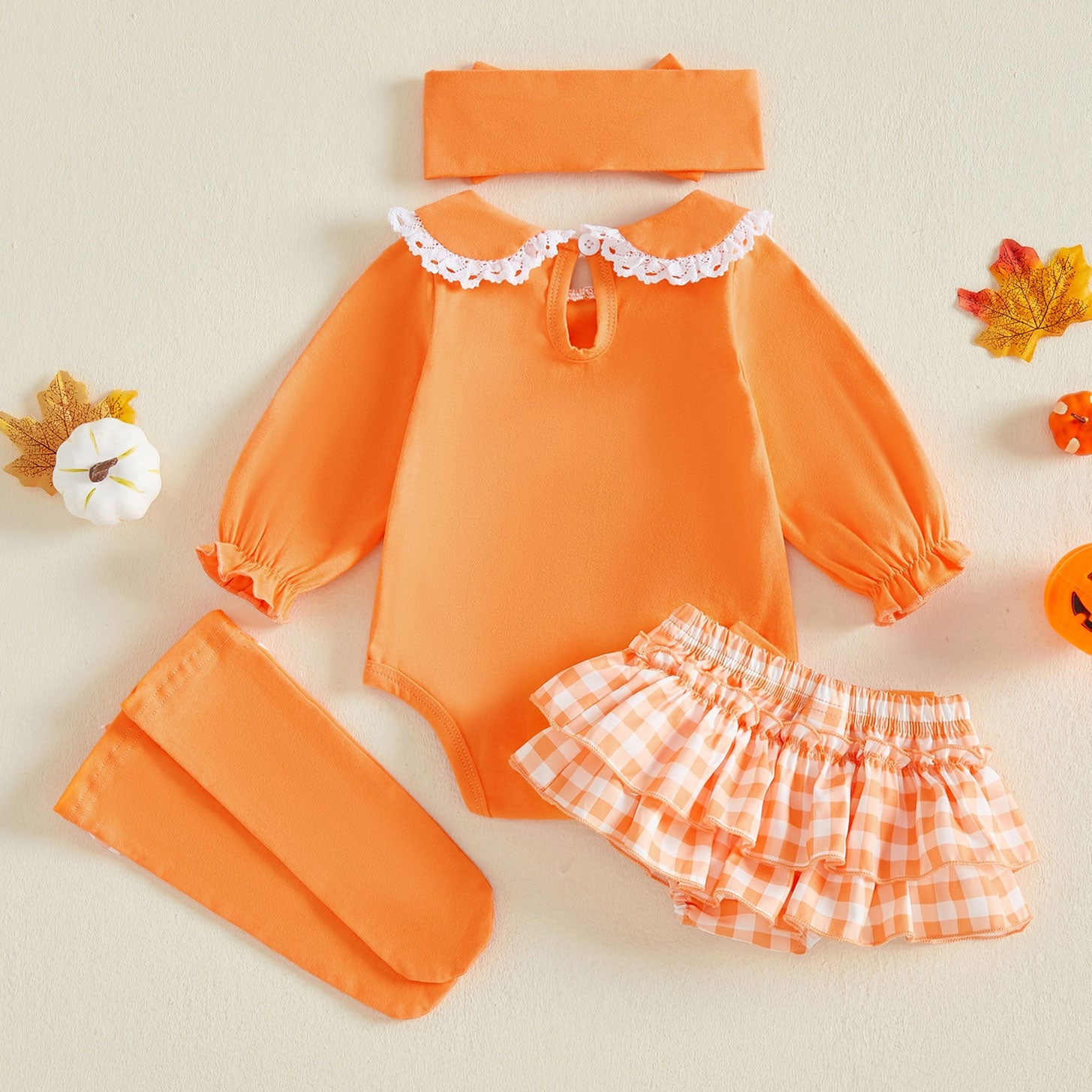 4PCS Lovely Halloween Plaid Printed Long Sleeve Baby Set