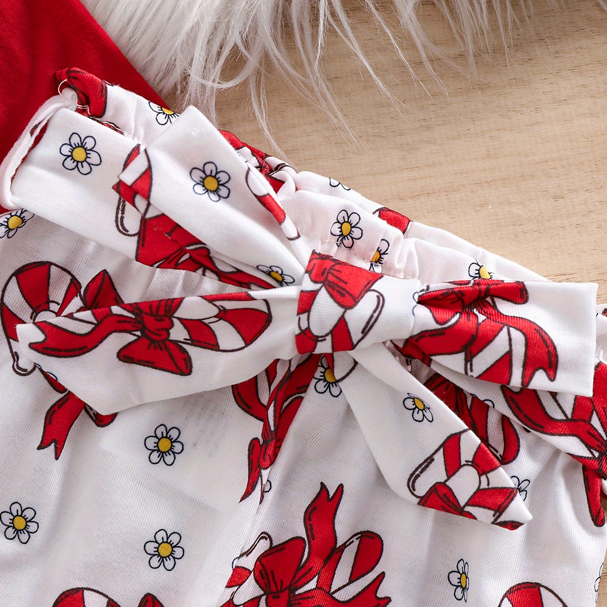 3PCS Lovely Candy Cane and Bow Print Long Sleeve Baby Set
