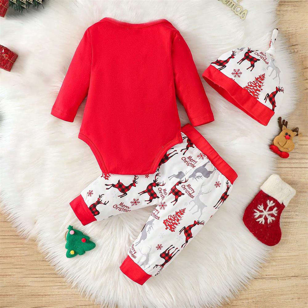 3PCS My First Christmas Letter Deer Printed Baby Boy Set