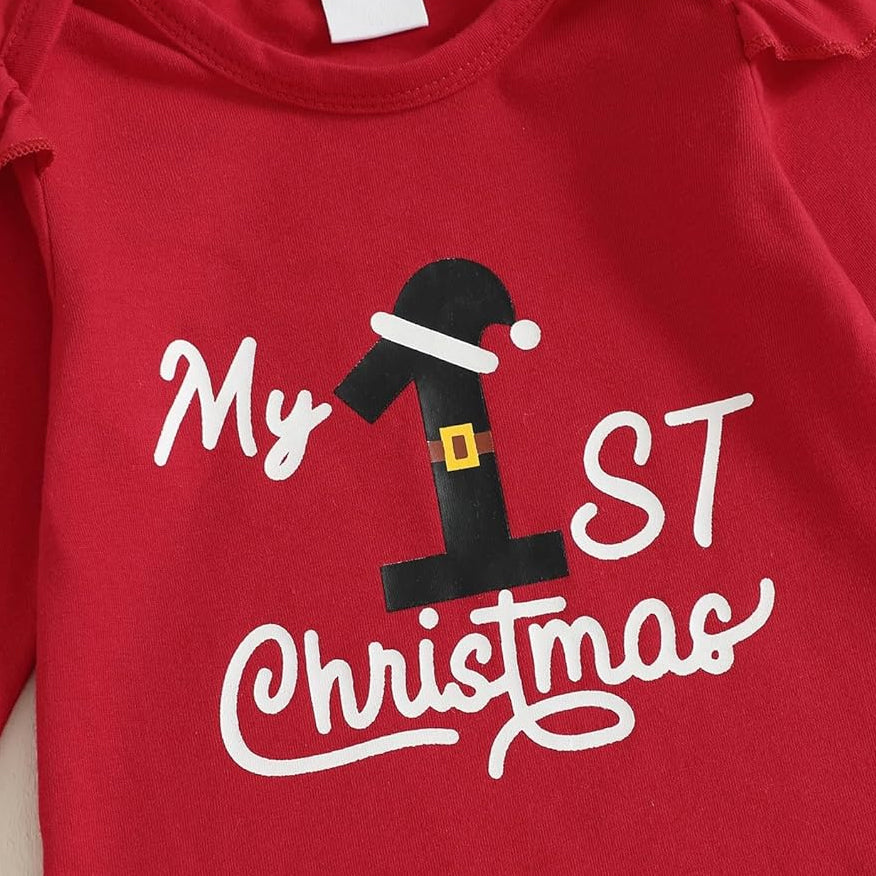 4PCS My 1st Christmas Letter Print Plaid Long Sleeve Baby Set