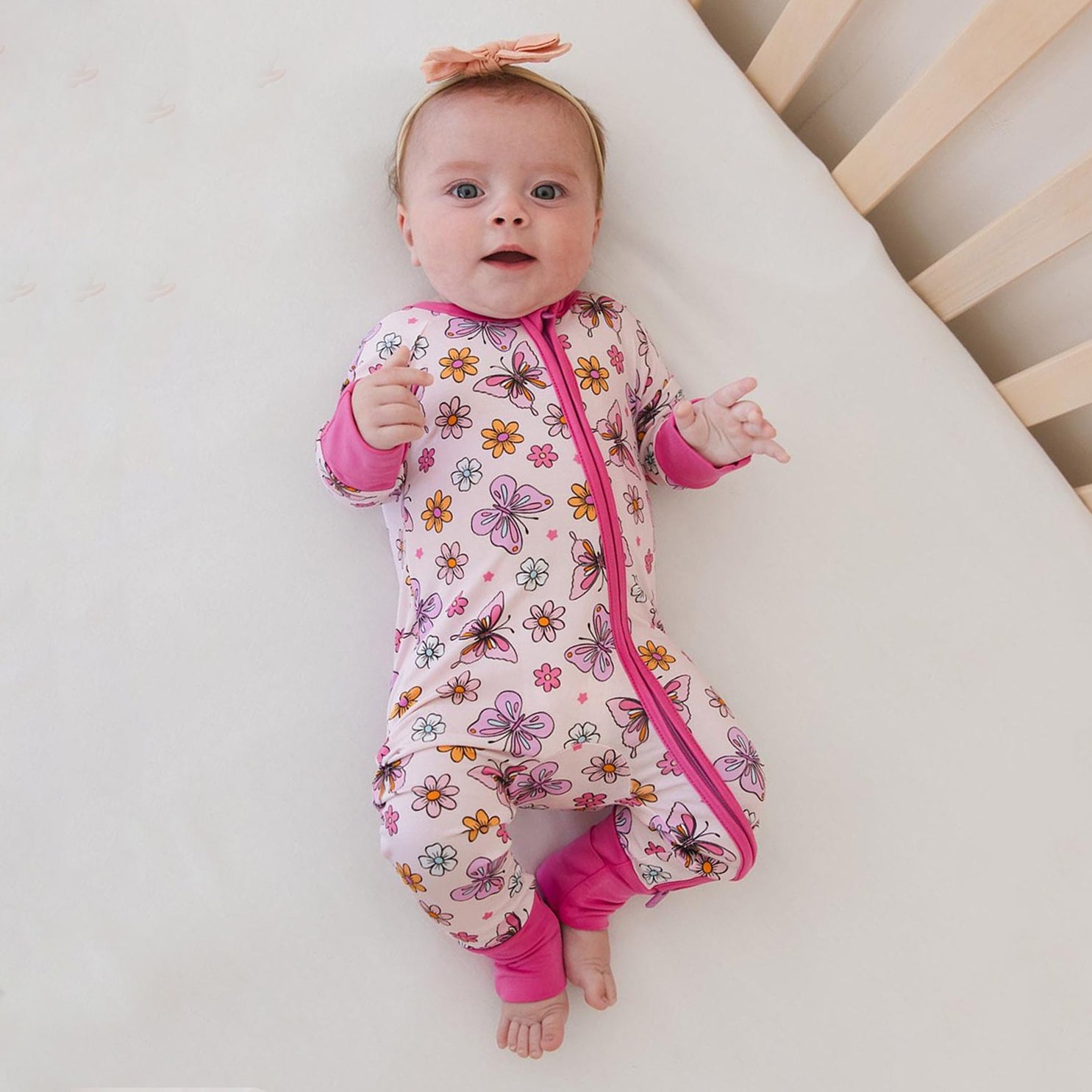 Butterfly Floral Printed Zipper Baby Jumpsuit