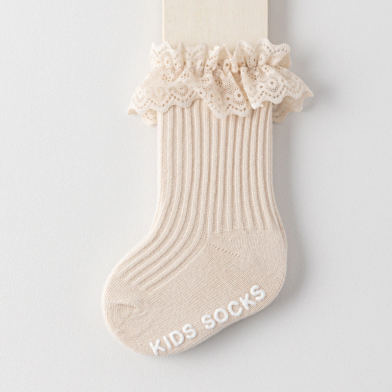 Cute Ribbed Lace Ruffle Mid Calf Baby Socks
