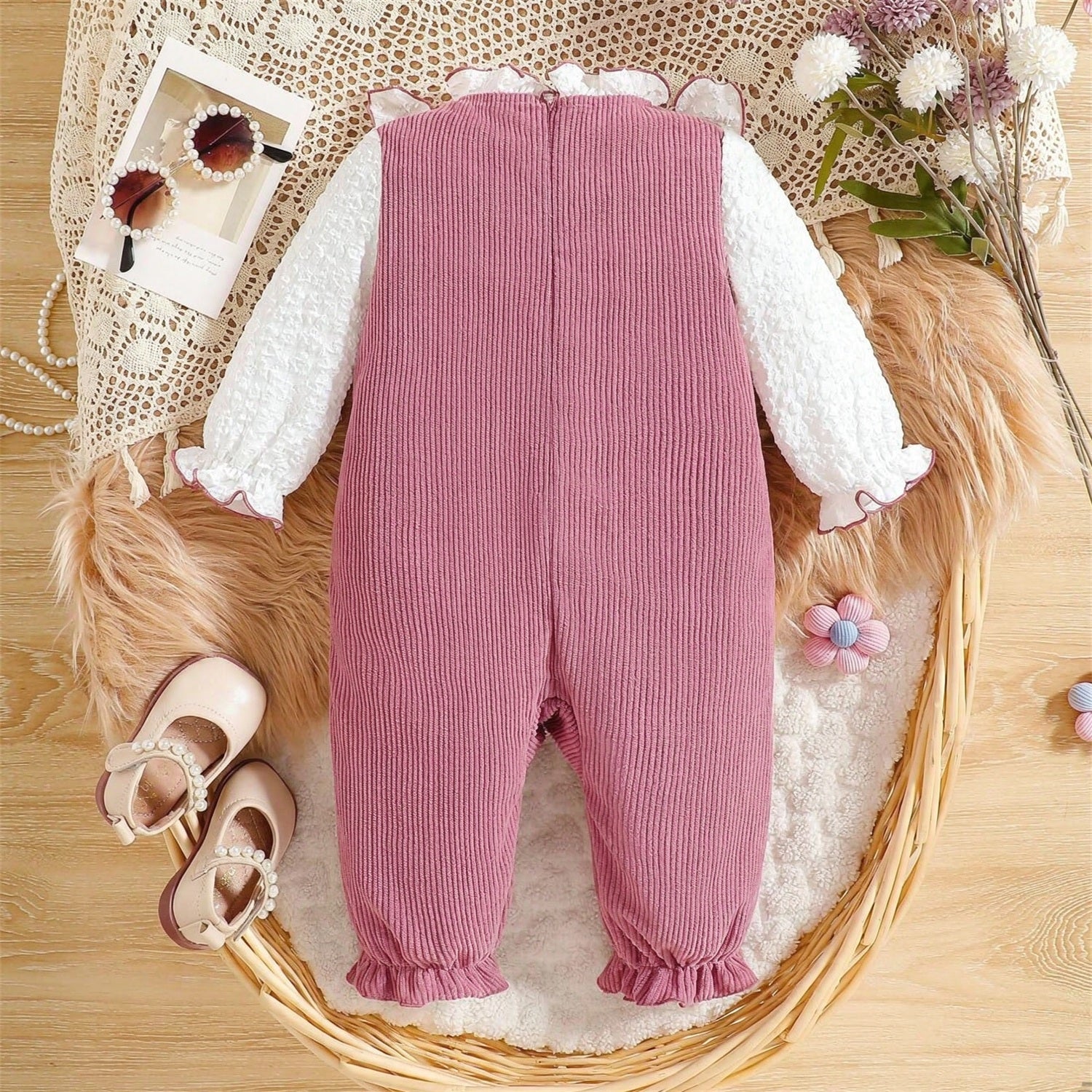 Grace Color Blocking Bubble Texture Long Sleeve Baby Jumpsuit