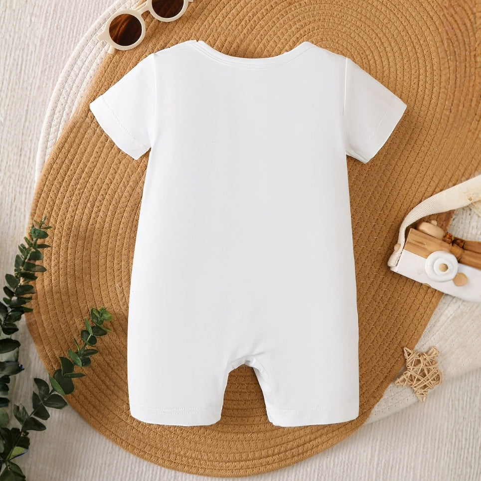Cozy Happy Letter Striped Printed Short Sleeve Baby Jumpsuit