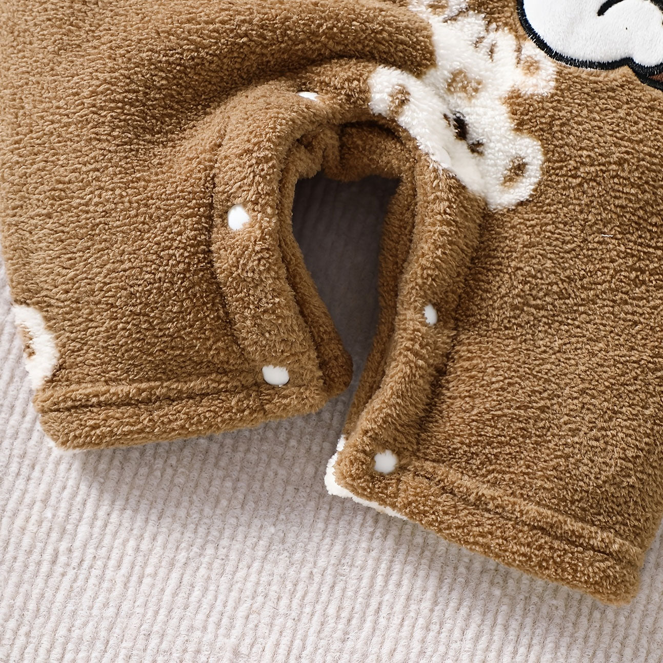 2PCS Faux-Layered Koala and Stripe Printed Baby Sherpa Jumpsuit