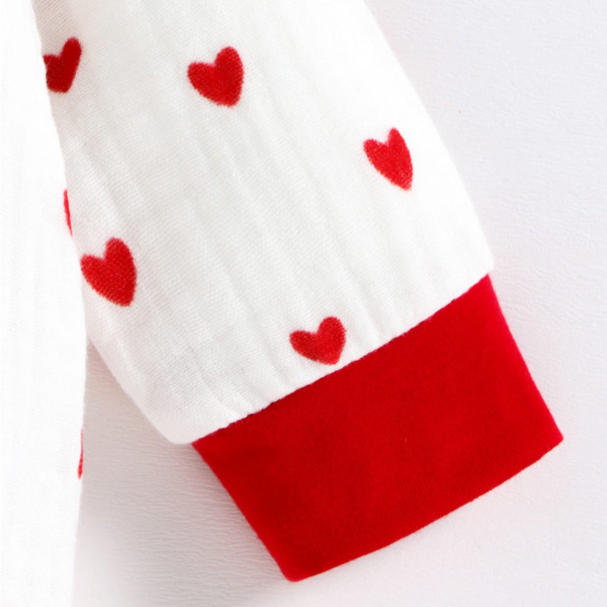2PCS Cute Heart Print Long Sleeve Baby Jumpsuit