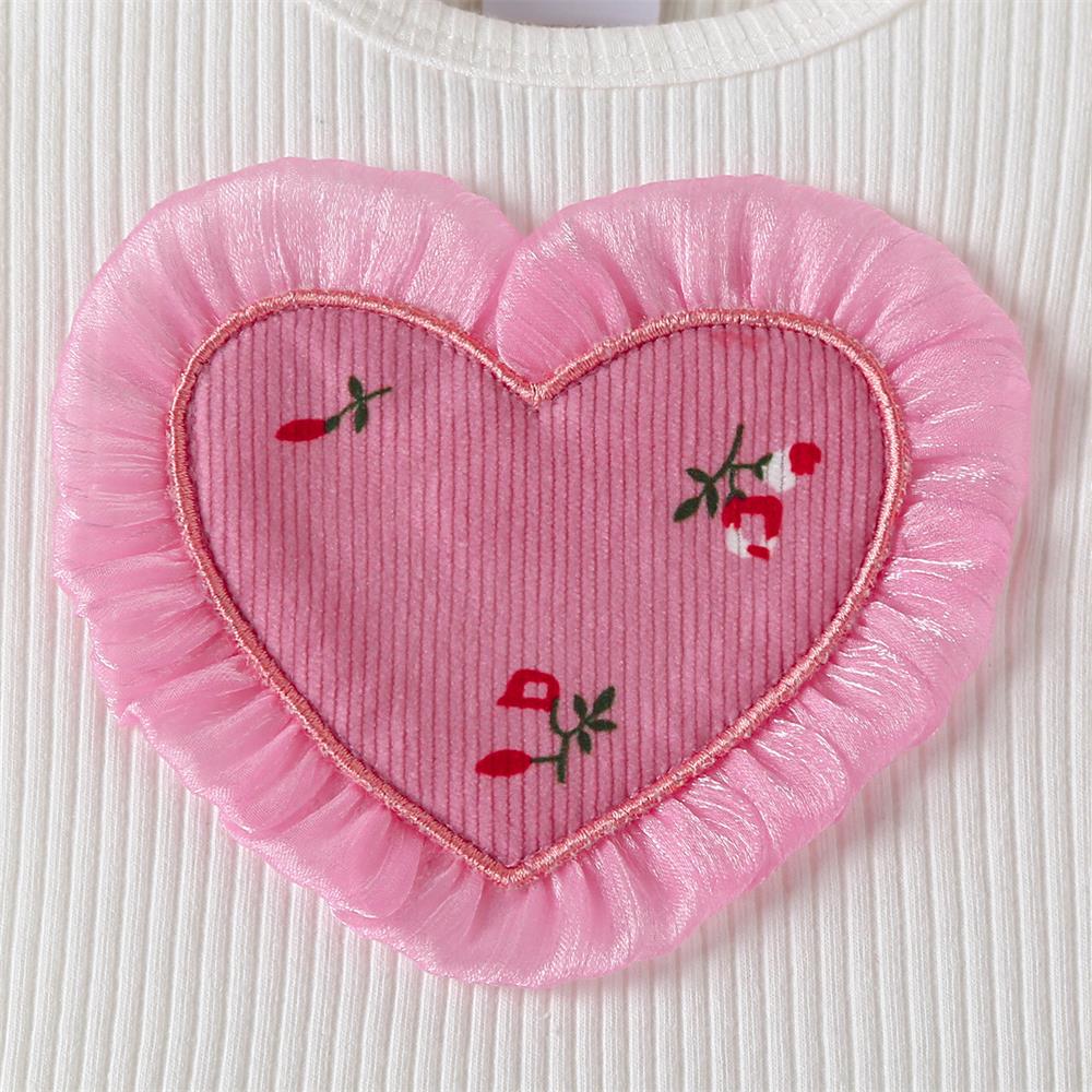 3PCS Sweet Floral Heart Printed Long Sleeve Baby Set
