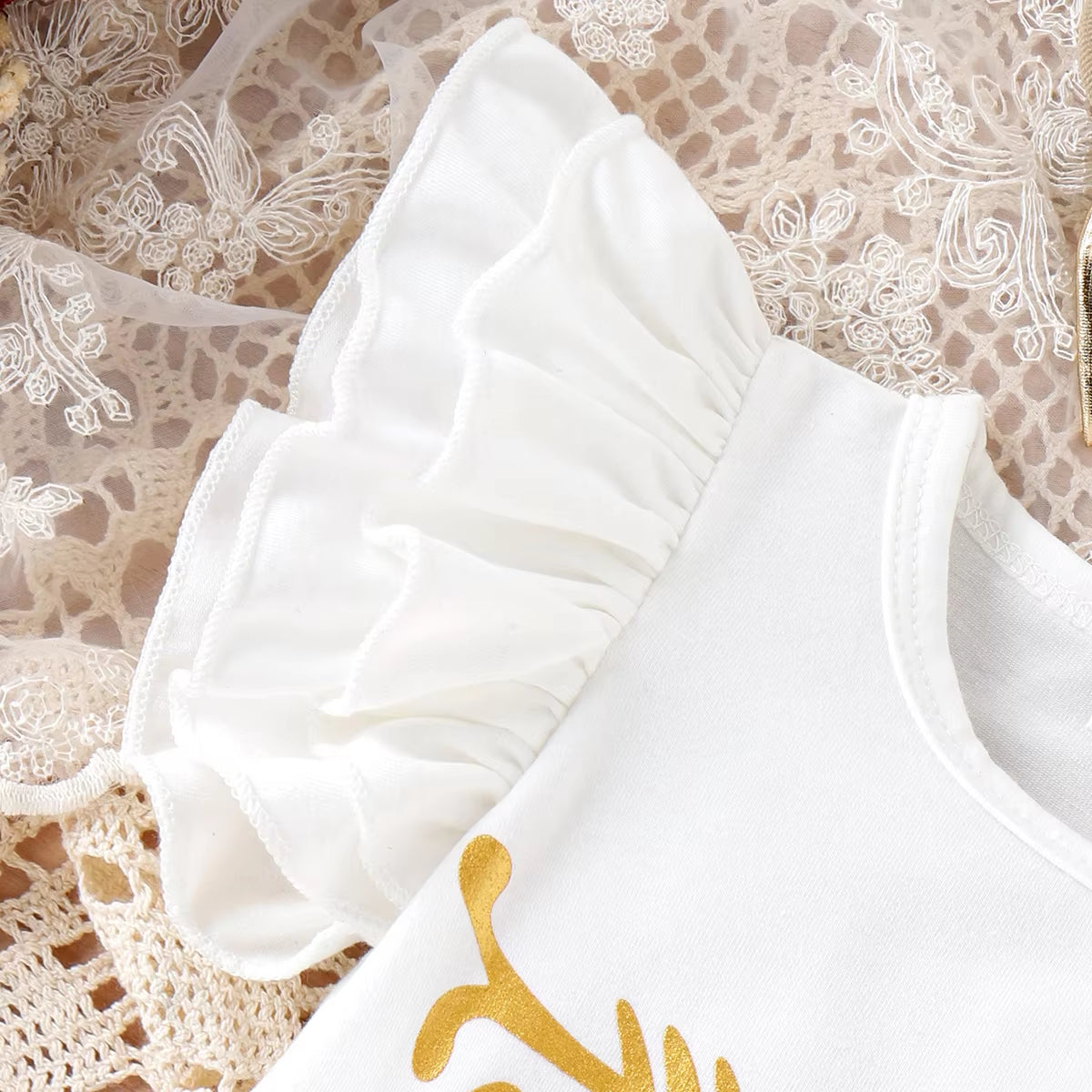 3PCS I Got It From My Mama Letter Print Flounce Sleeve Baby Set