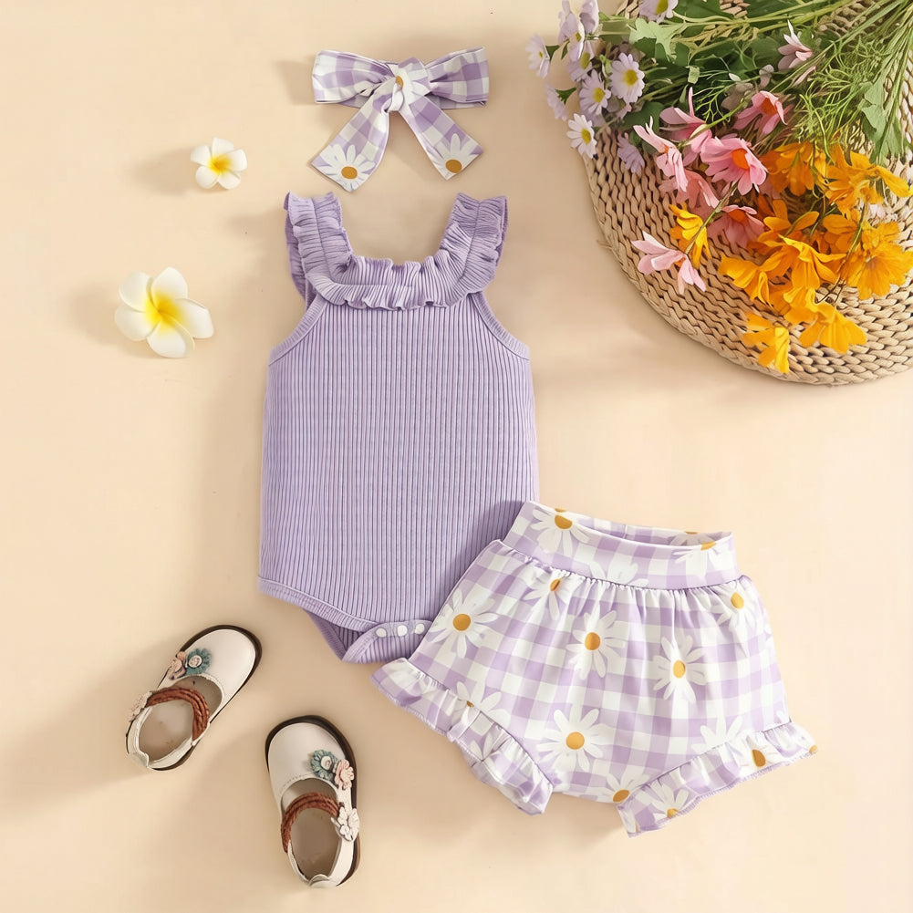 3PCS Delightful Floral Print Ruffled Flounce Sleeve Baby Set