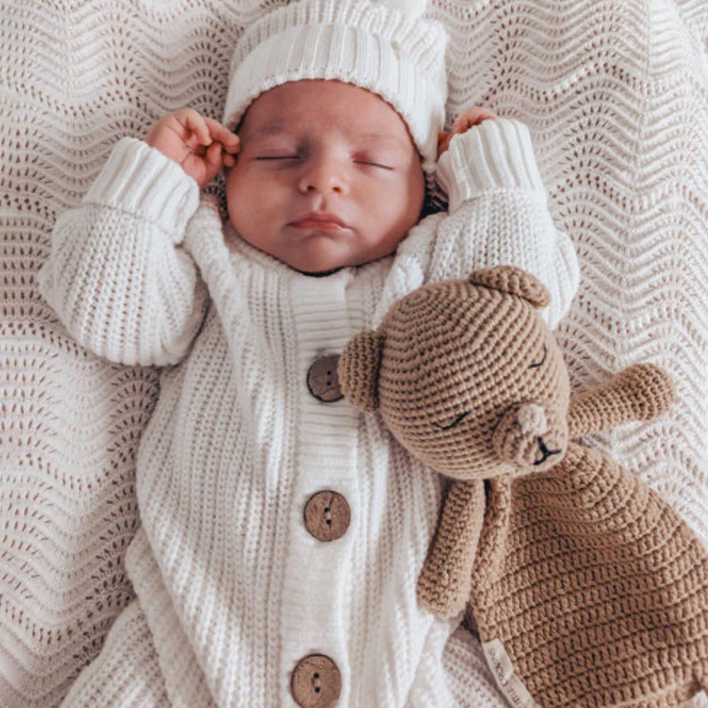 2PCS Solid Color Knitted Long Sleeve Baby Jumpsuit With Hat