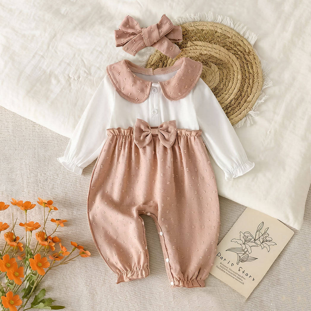 2PCS Cute Color Blocking Long Sleeve Baby Jumpsuit