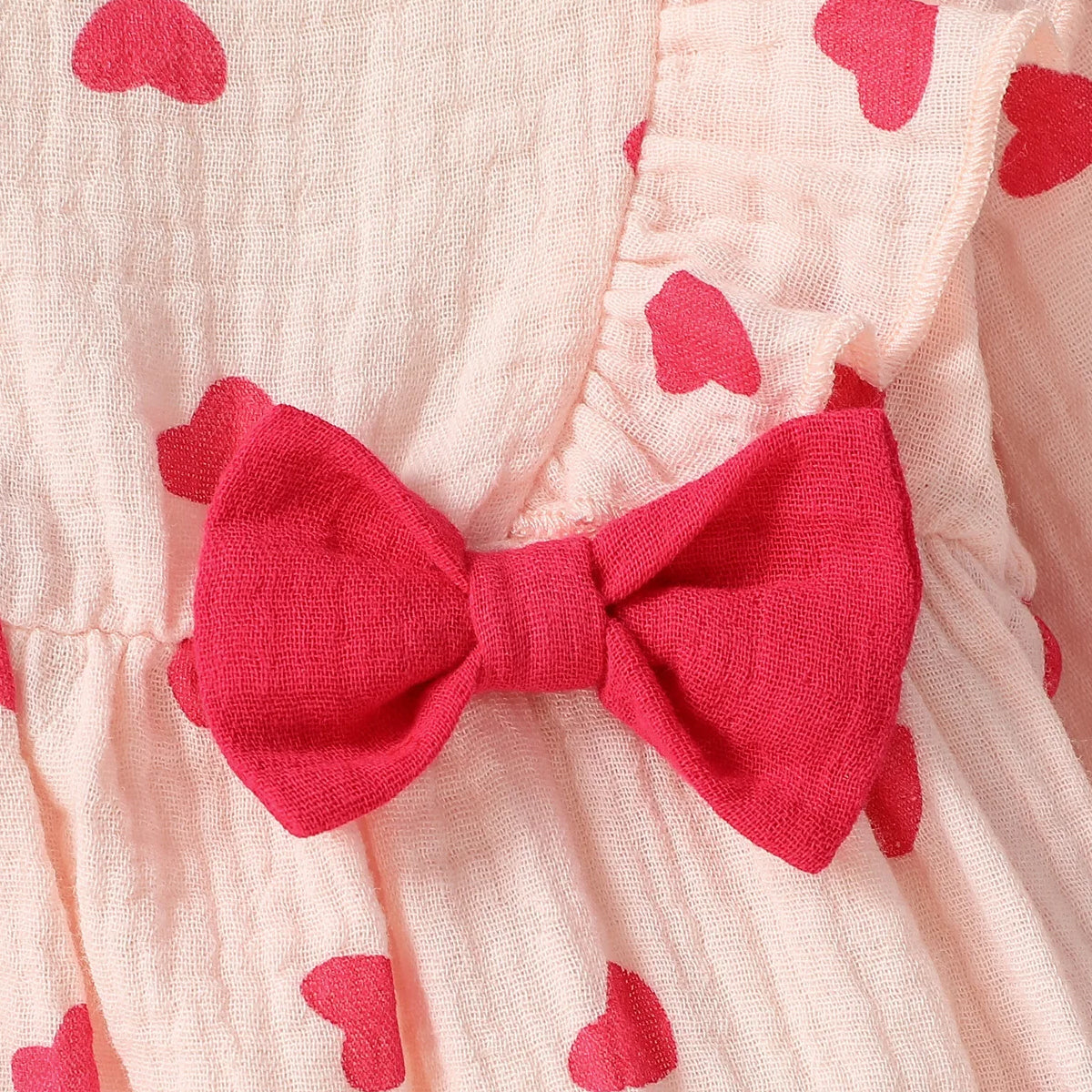 2PCS Pretty Heart Printed Bowknot Decor Baby Jumpsuit