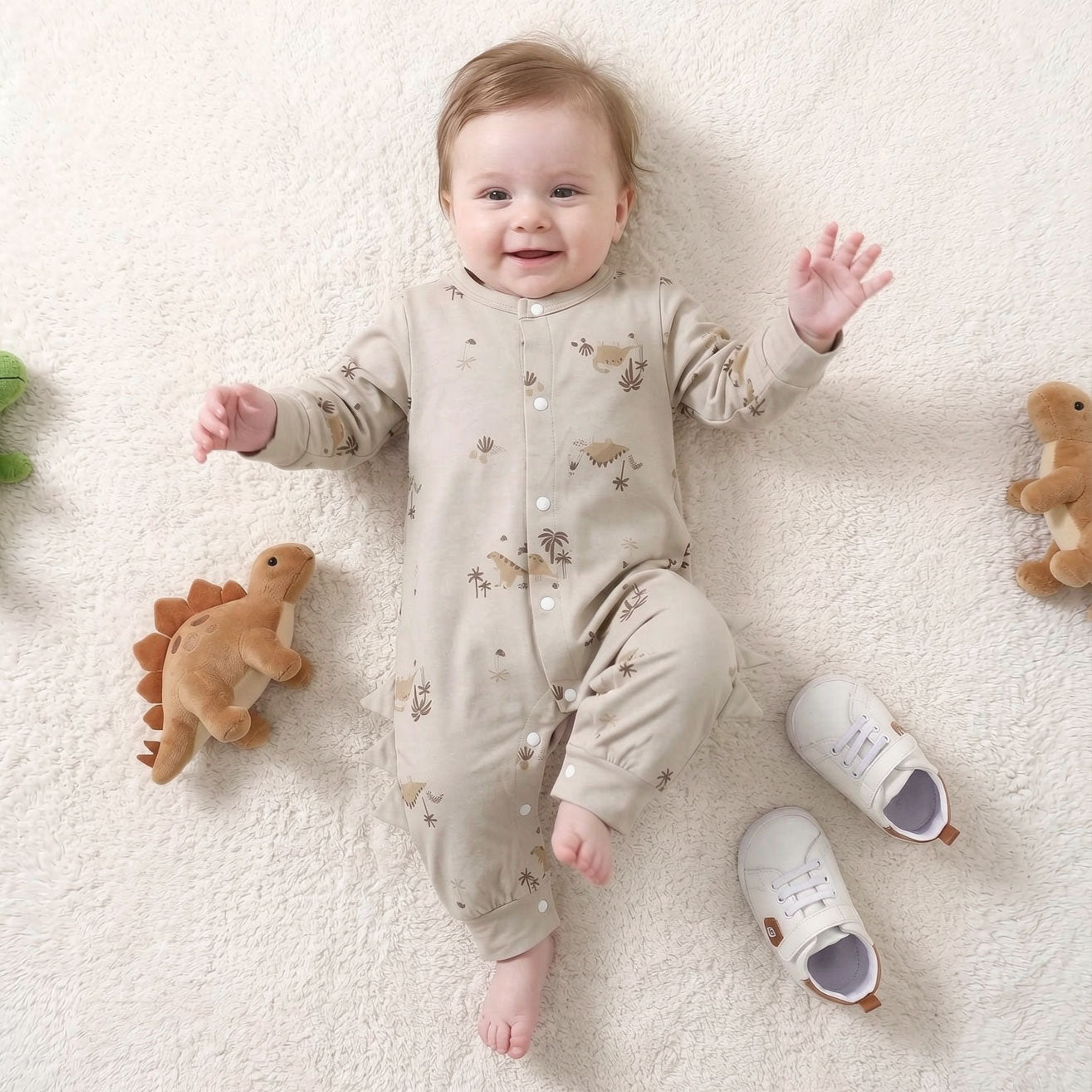 Cute Dinosaur Printed Long Sleeve Baby  Boy Jumpsuit