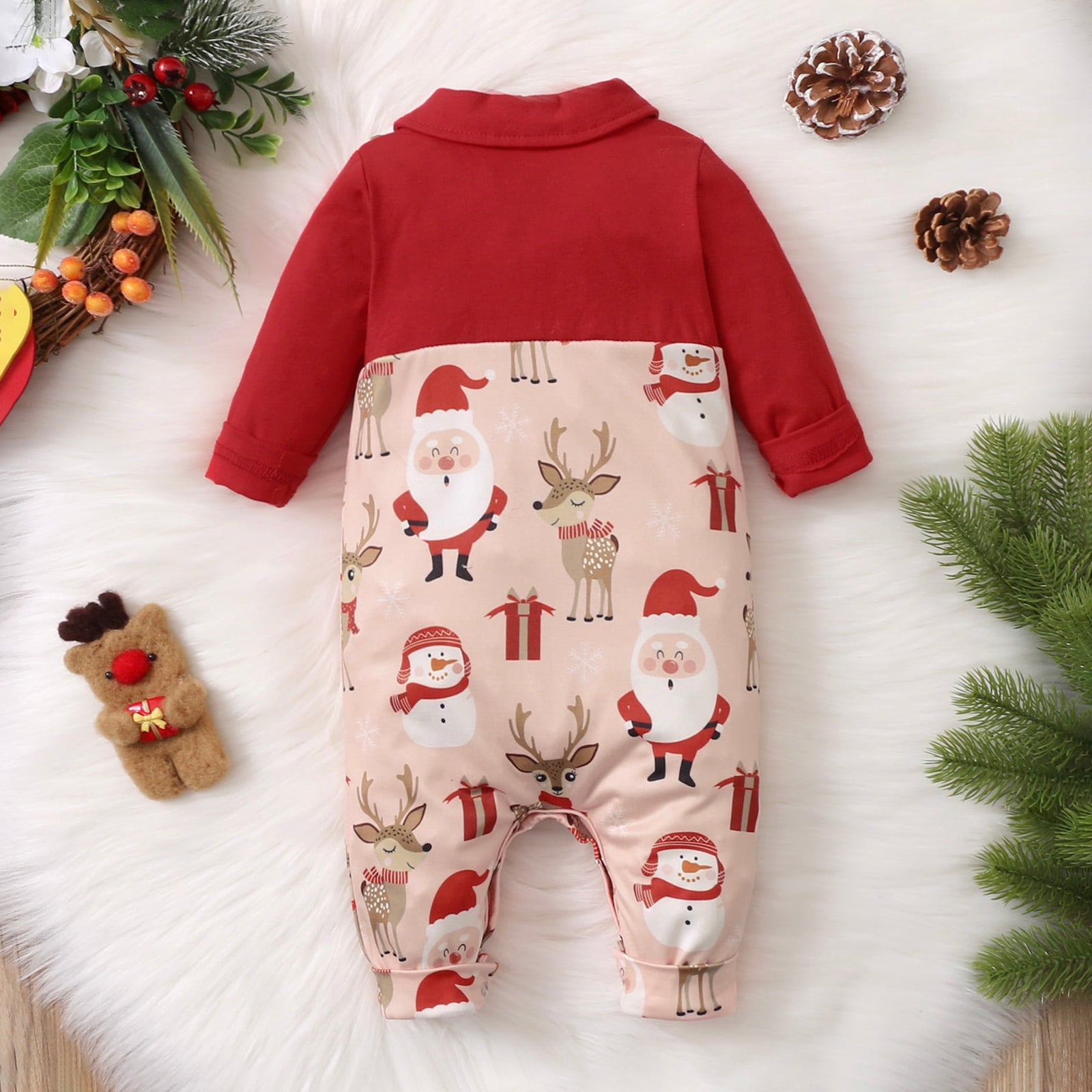 Stylish Santa Claus Printed Long Sleeve Baby Jumpsuit