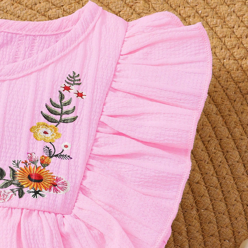 2PCS Quirky Floral Embroidery Sleeveless Baby Romper