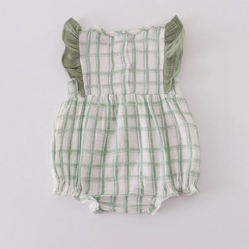 Lovely Plaid Print Ruffle Sleeveless Baby Romper