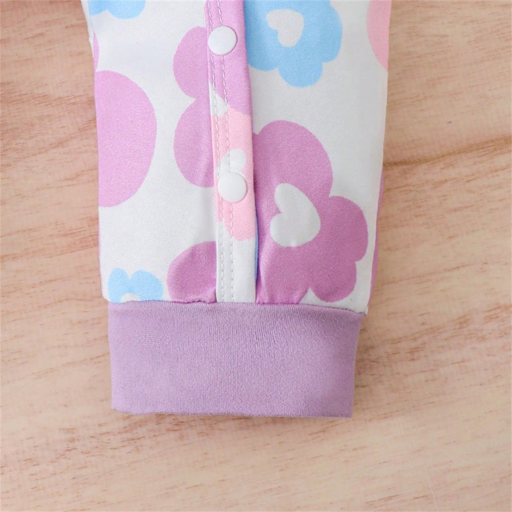 3PCS Adorable Floral Printed Long Sleeve Baby Jumpsuit