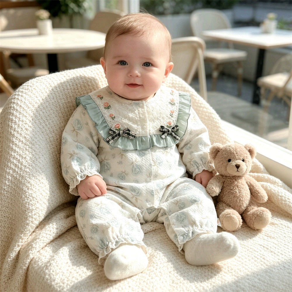 Stylish Casual Floral Print Long Sleeve Baby Jumpsuit