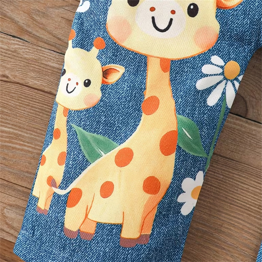 Cute Animal Printed Denim Baby Overalls