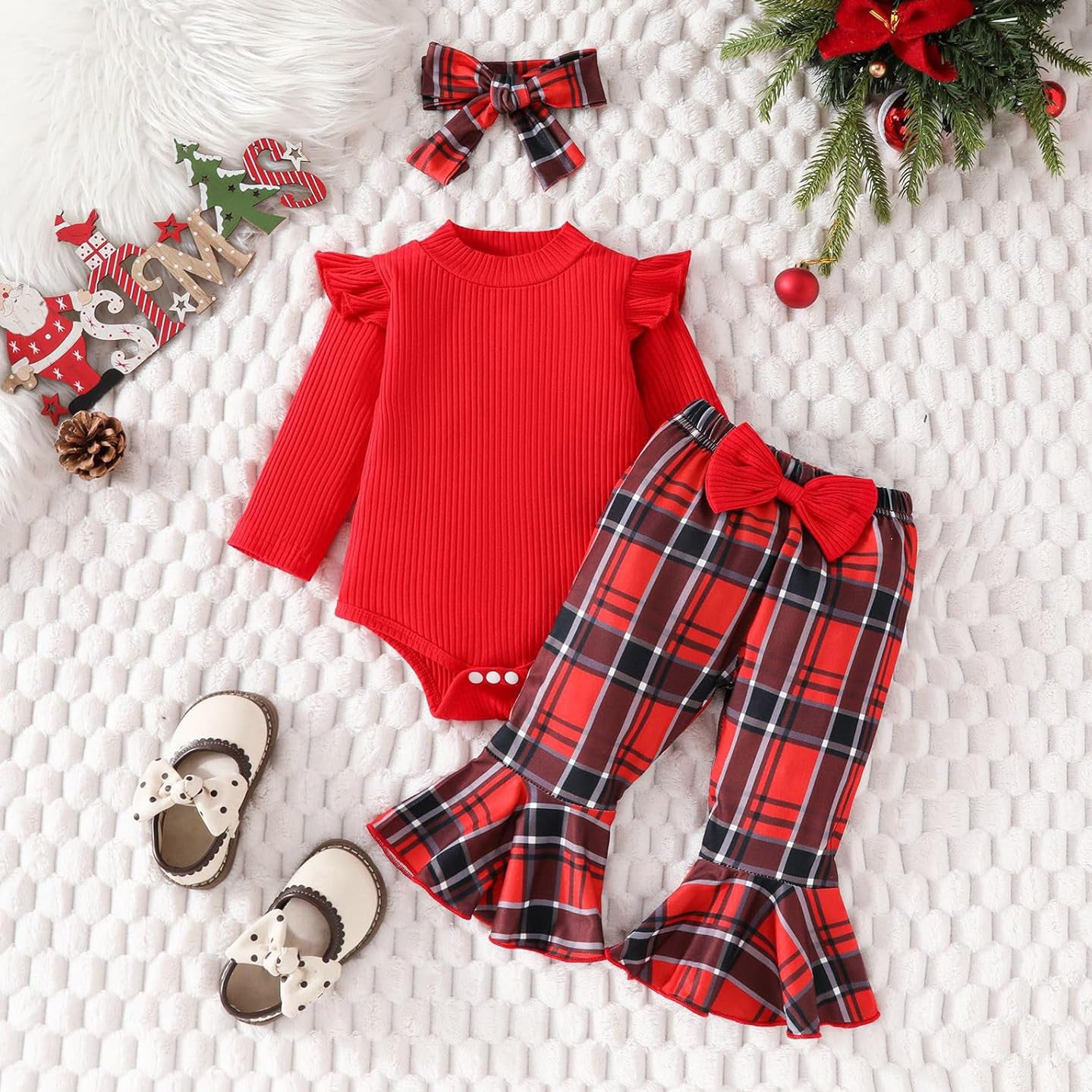3PCS Trend Plaid Print Long Sleeve Baby Set