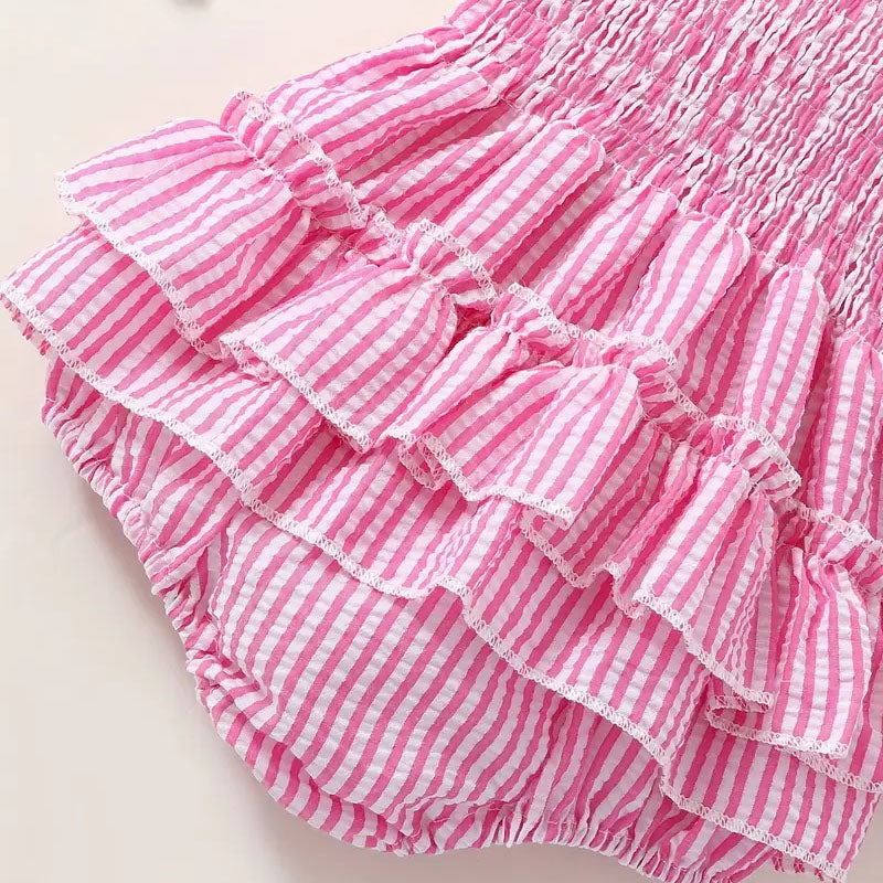 Stylish Stripe Printed Sleeveless Bow Decoration Baby Romper