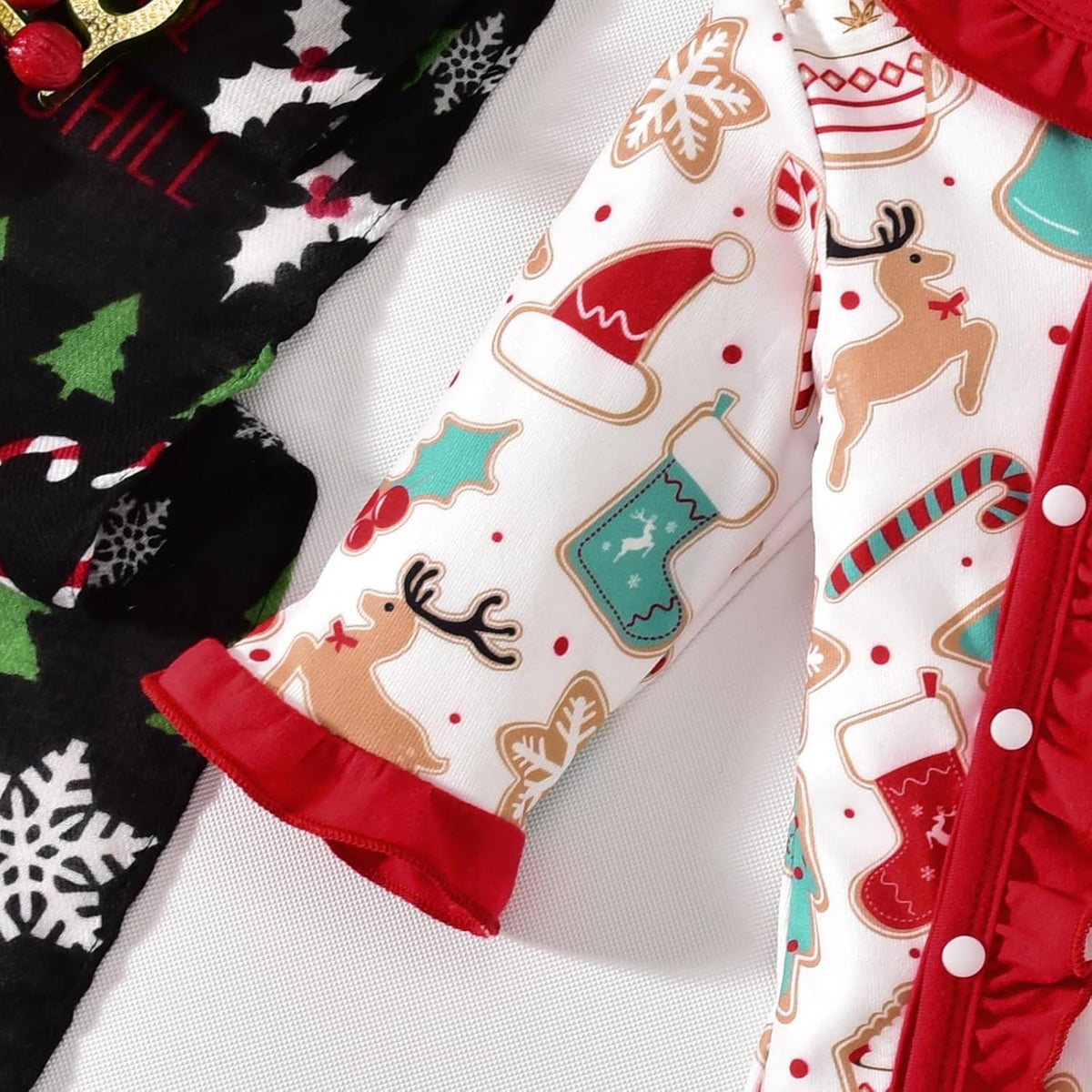 2PCS Cute Christmas Tree Gingerbread Print Baby Girl Jumpsuit