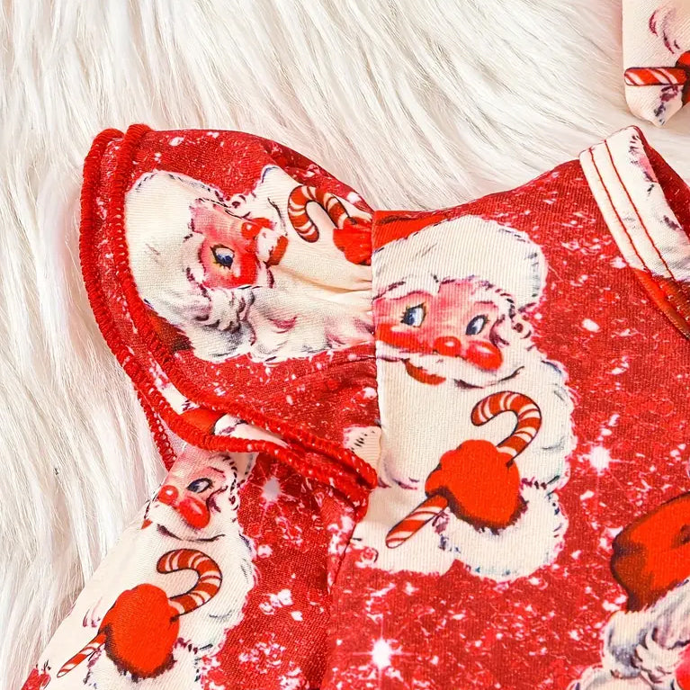 2PCS Christmas Santa Claus Printed Long Sleeve Zipper Baby Jumpsuit