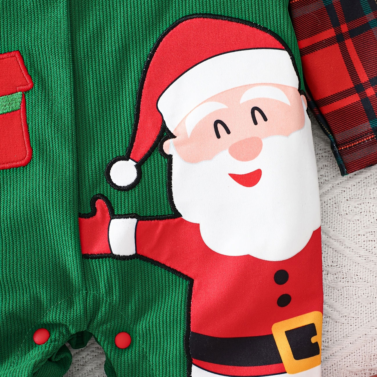 Christmas Santa Claus Plaid Print Long Sleeve Baby Jumpsuit