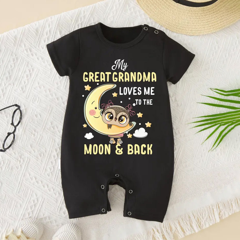 My Great Grandma Loves Me To The Moon & Back Letter Printed Baby Jumpsuit