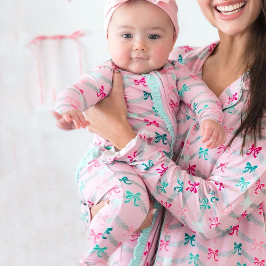 2PCS Grace Bow Floral Printed Zipper Baby Jumpsuit