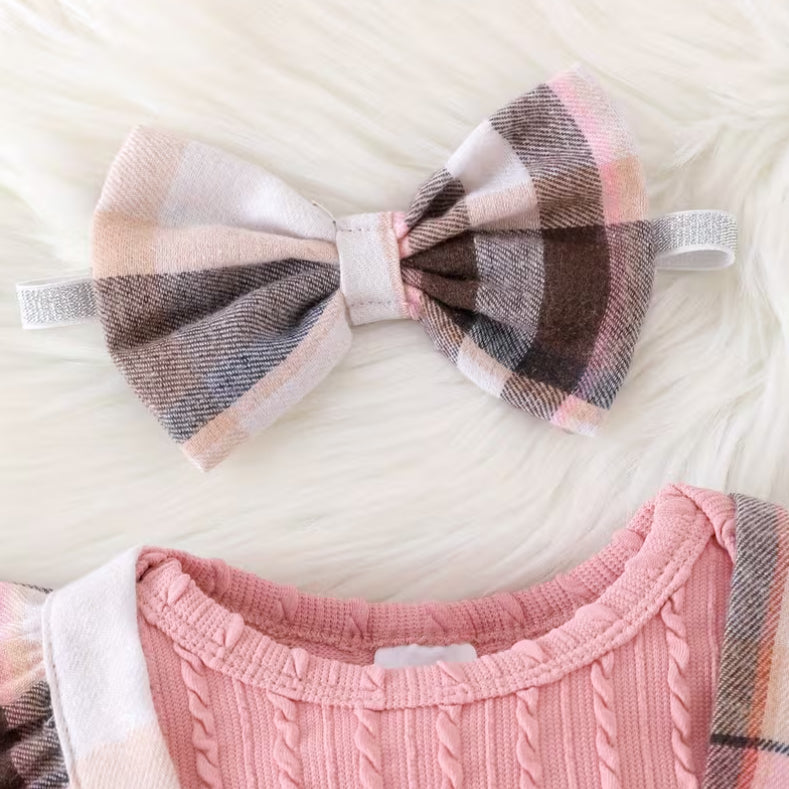 3PCS Grace Plaid Printed Suspender Baby Set