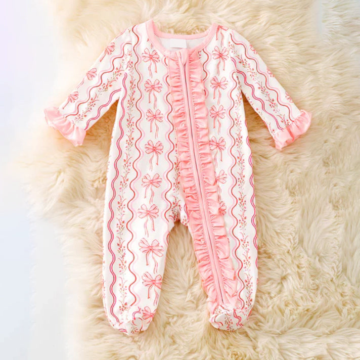 Quirky Bow Printed Zipper Baby Girl Jumpsuit